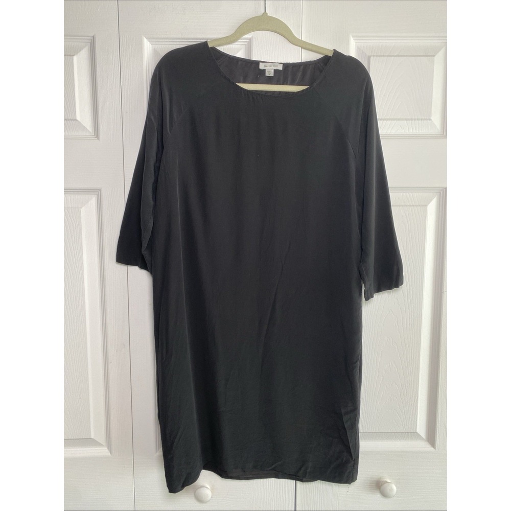 Garnet Hill Silk Shift Dress Womens Size 10 Black Raglan Sleeve Minimalist LBD